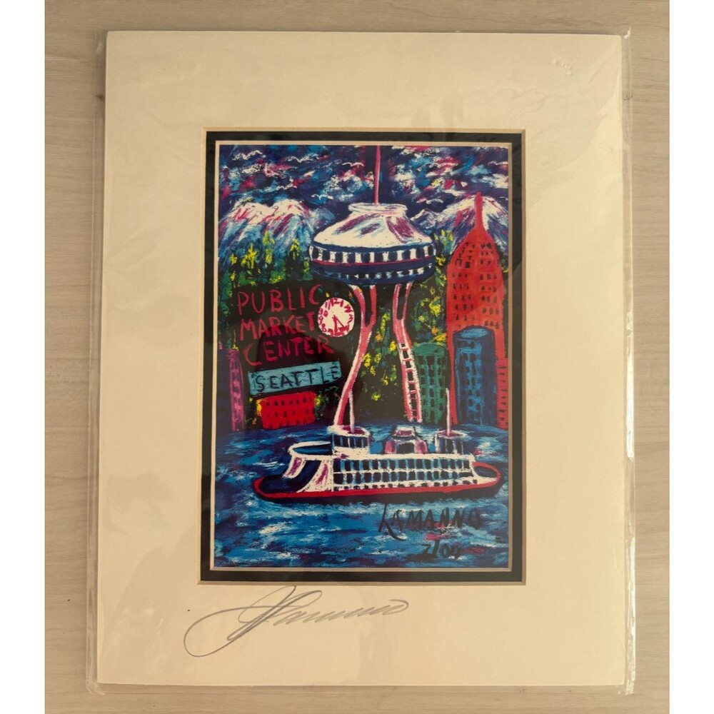 Joe Lamanno Signed Seattle Space Needle Public Market Center Print 8x10